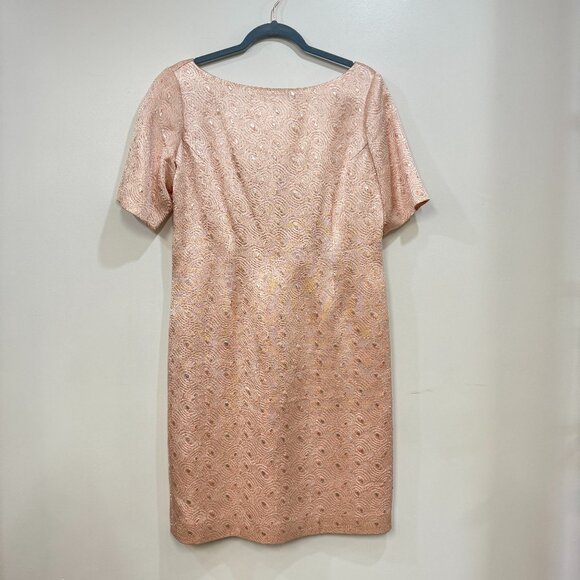 Siri Short Sleeve Lined Back Slit Dress Peach Metallic Silver - Picture 2 of 8